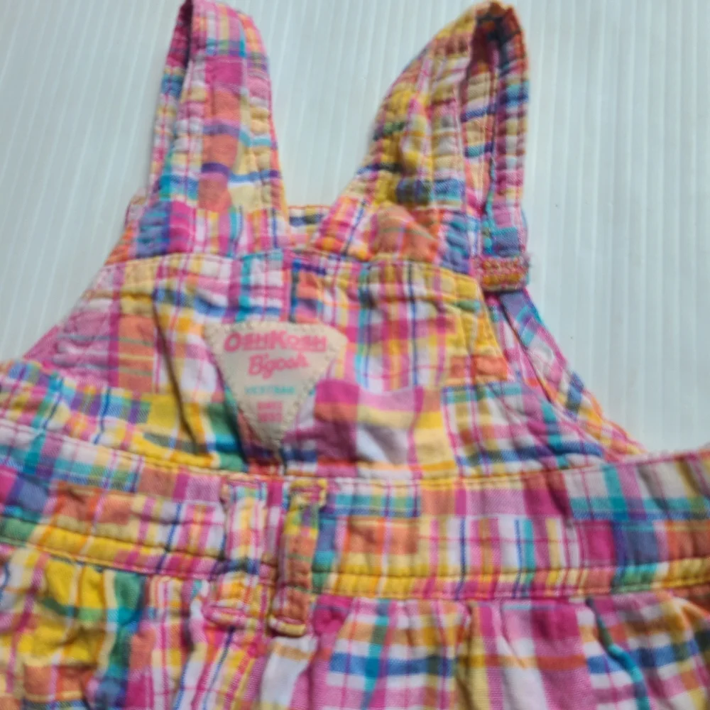 OSHKOSH B'GOSH girls pink & yellow plaid bib overall pinafore dress 9 months